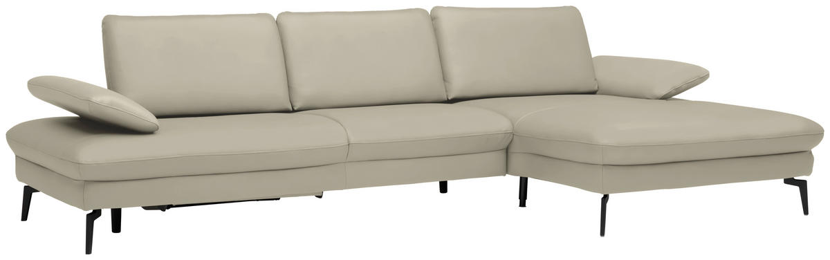 ECKSOFA in Echtleder Ecru  - Ecru/Schwarz, Design, Leder/Metall (325/157cm) - Dieter Knoll