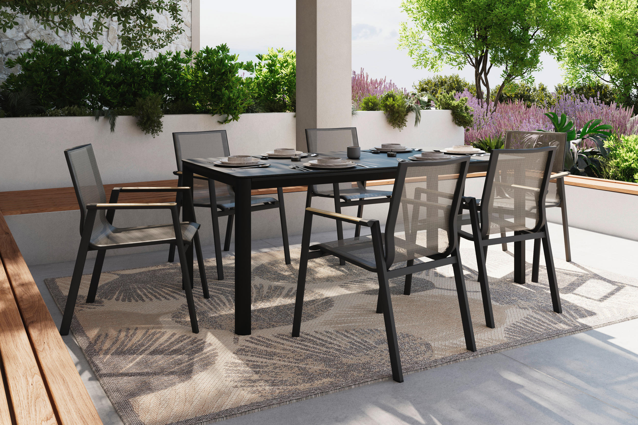 STAPELSESSEL Teakholz Aluminium Anthrazit, Naturfarben, Schwarz  - Anthrazit/Schwarz, Basics, Holz/Textil (57/87/70cm) - Ambia Garden