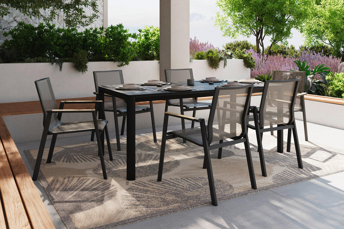 STAPELSESSEL Teakholz Aluminium Anthrazit, Naturfarben, Schwarz  - Anthrazit/Schwarz, Basics, Holz/Textil (57/87/70cm) - Ambia Garden