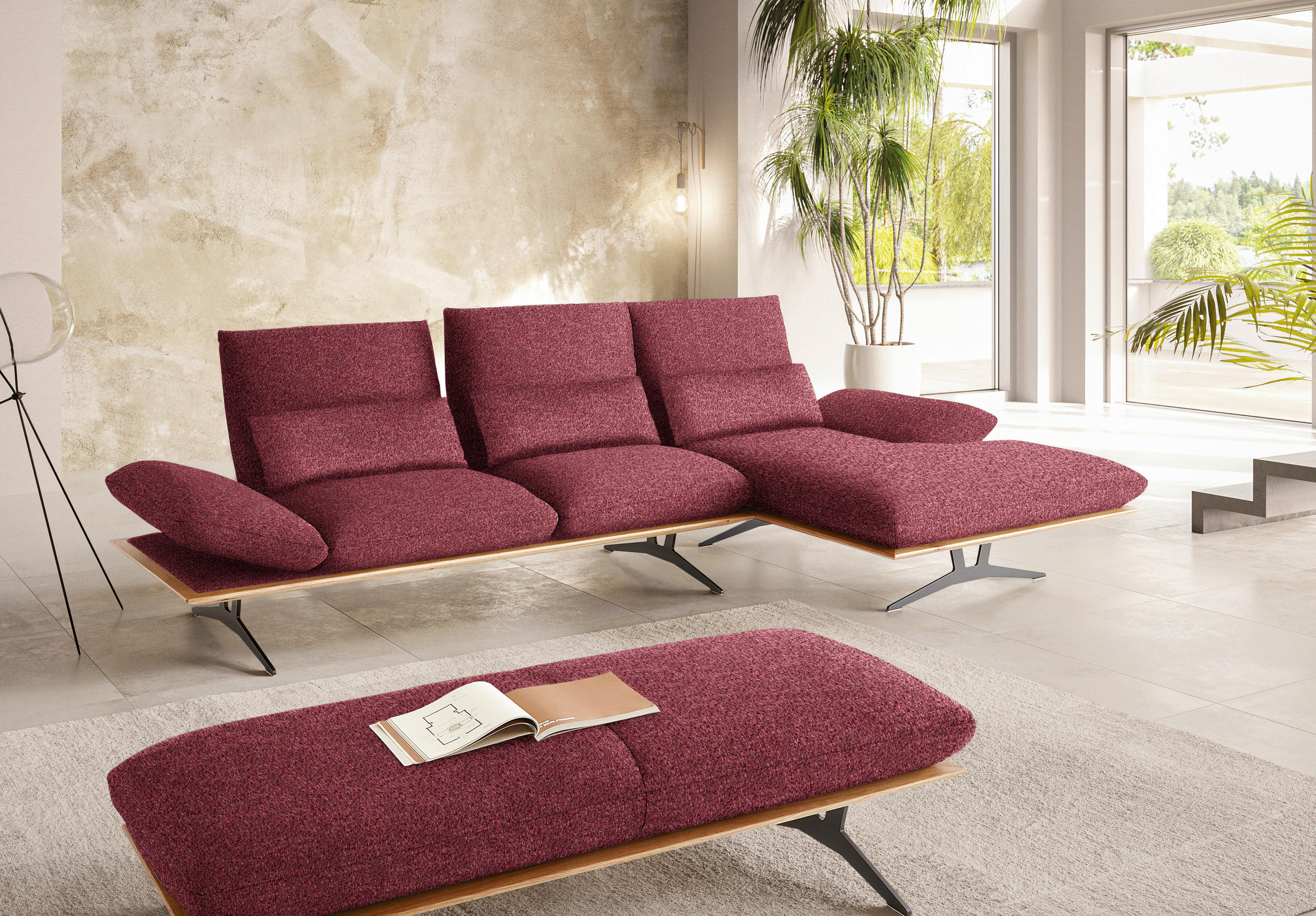 ECKSOFA in Flachgewebe Rot  - Rot/Schwarz, Design, Holz/Textil (314/159cm) - Dieter Knoll