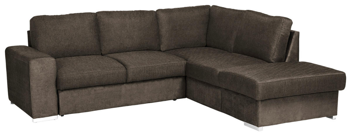ECKSOFA Dunkelbraun Mikrofaser Rückenkissen, Bettkasten, Schlaffunktion, Rücken echt  - Chromfarben/Dunkelbraun, KONVENTIONELL, Textil/Metall (248/213cm) - MID.YOU