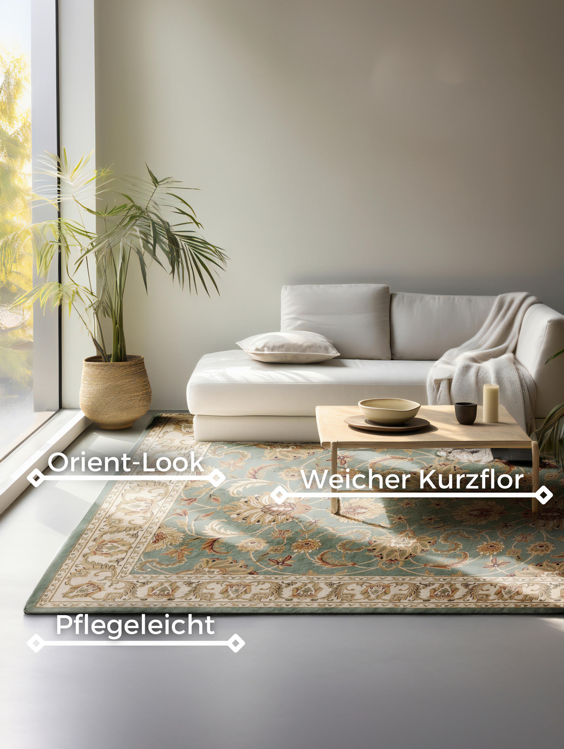 VINTAGE-TEPPICH 120/170 cm Herat Creme, Mintgrün  - Creme/Mintgrün, Basics, Kunststoff/Textil (120/170cm)