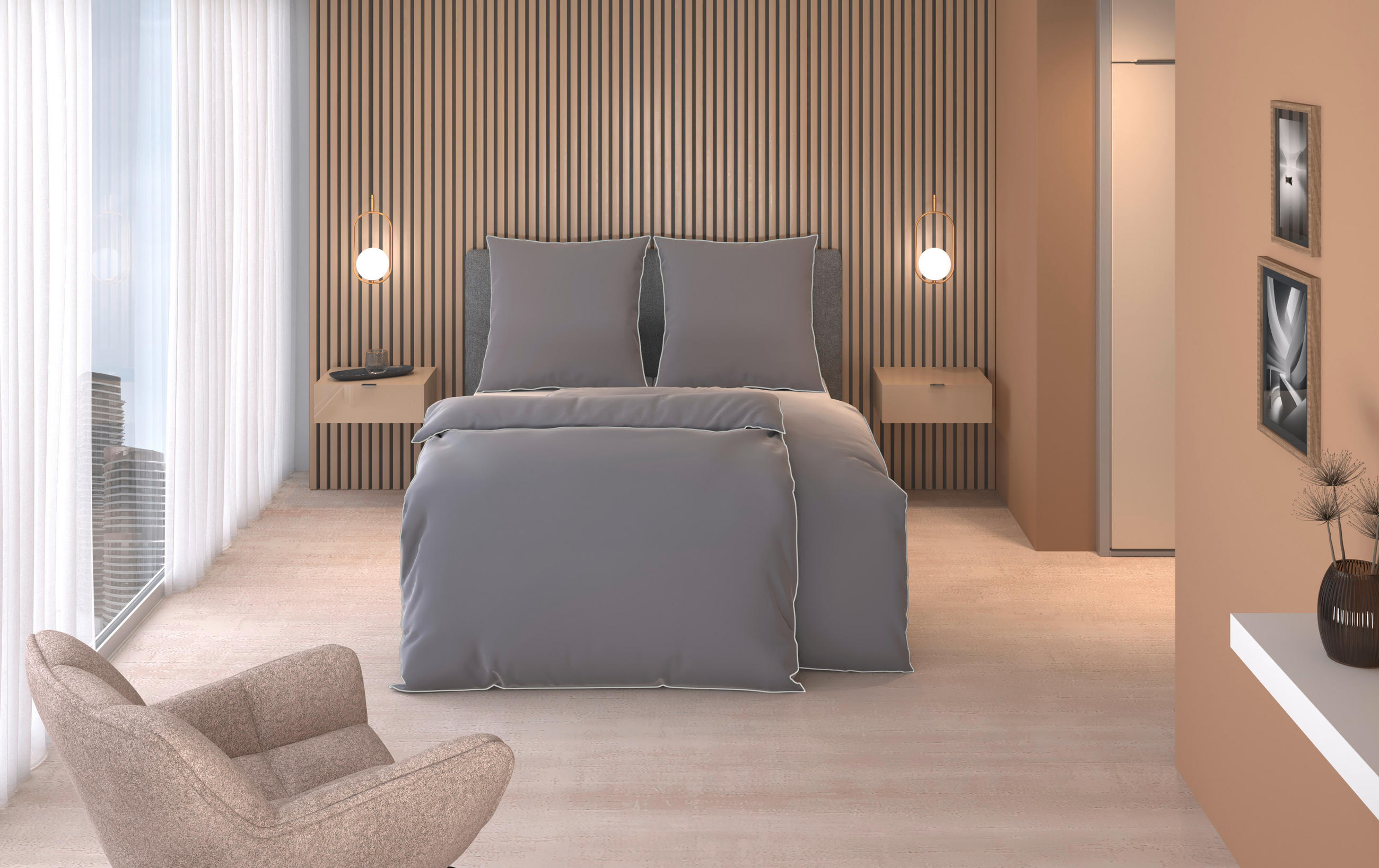 BETTWÄSCHE 2-teilig Calla Flachgewebe 135/200 cm  - Dunkelgrau, Basics, Textil (135/200cm) - Dieter Knoll