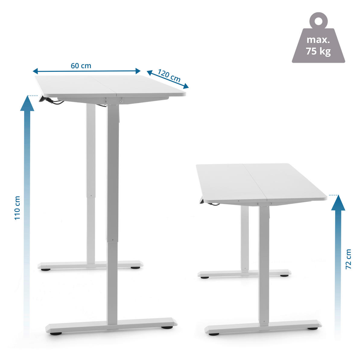 SCHREIBTISCH 120/60/72-110 cm  in Weiß  - Weiß, MODERN, Holz/Metall (120/60/72-110cm) - MID.YOU