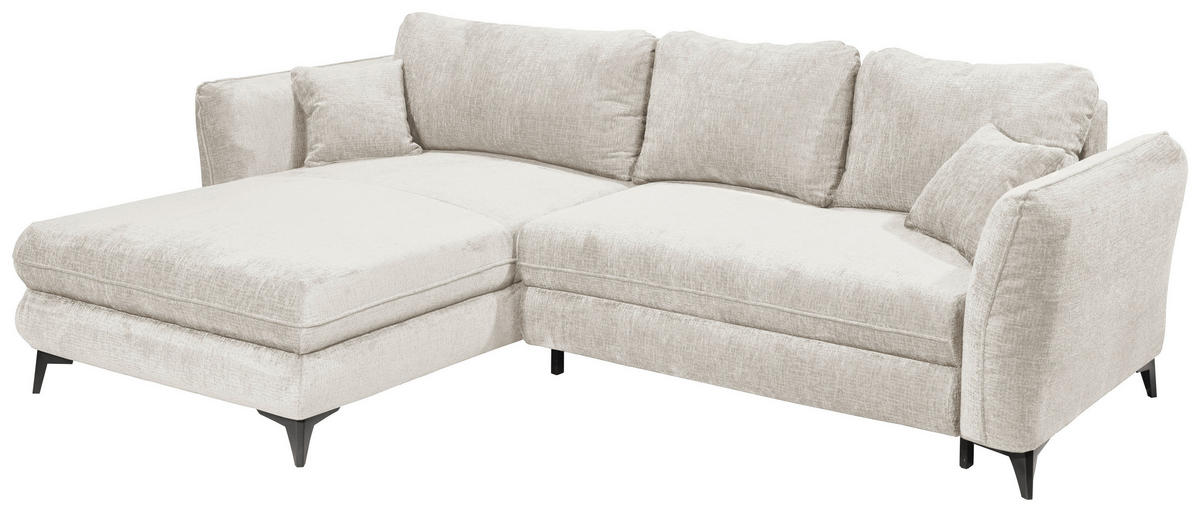 HÖRNBÄDDSOFFA 3-sits i chenille elfenbensfärgad  - svart/elfenbensfärgad, Basics, textil/plast (286/192cm) - Livetastic