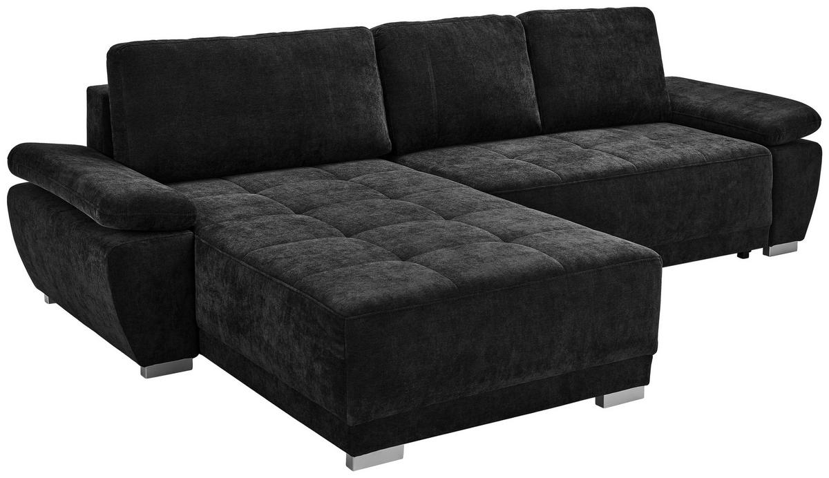 ECKSOFA Chenille Schwarz  - Silberfarben/Schwarz, Konventionell, Holz/Textil (187/293cm) - Carryhome