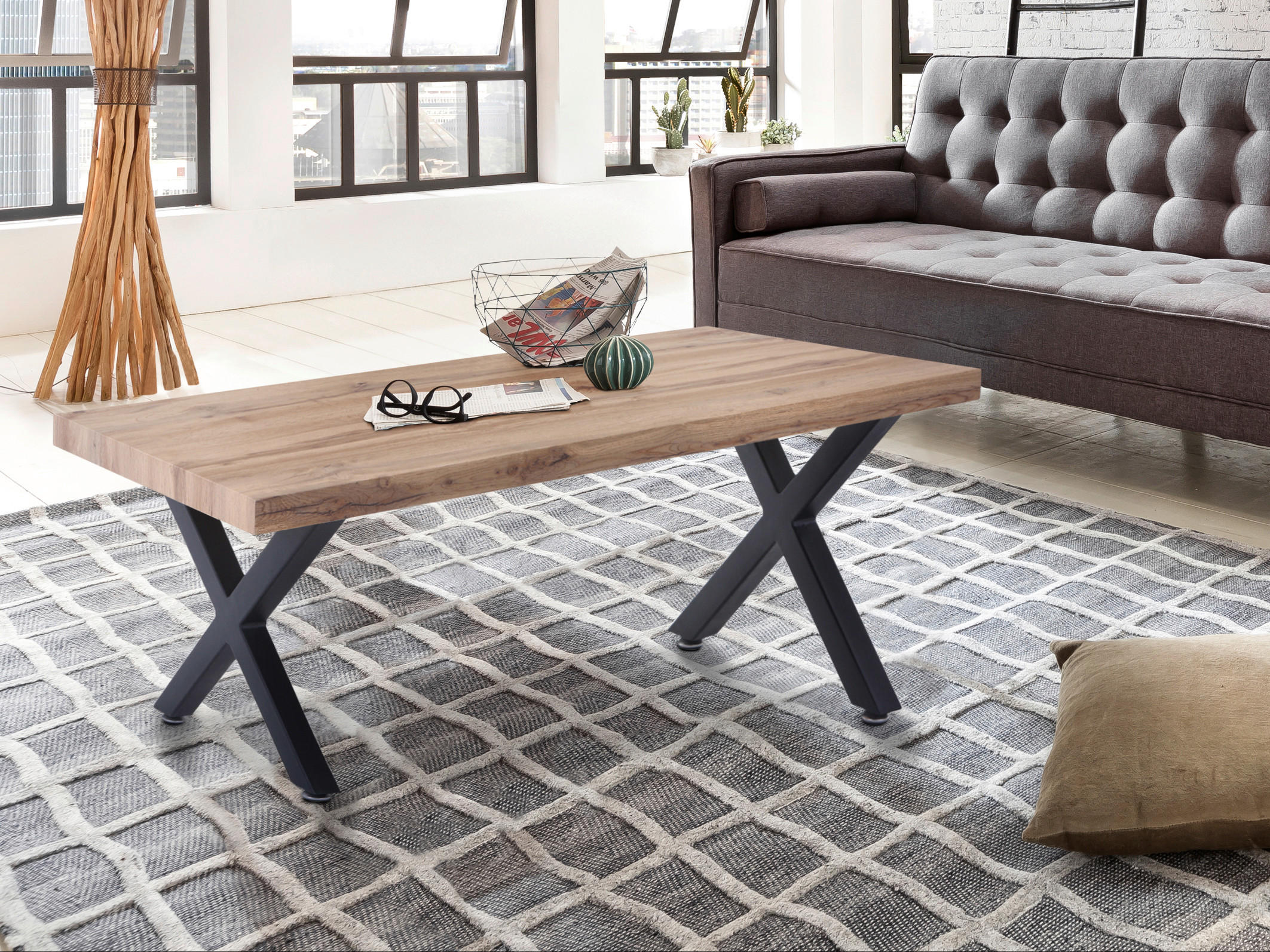 COUCHTISCH 120/60/40 cm rechteckig Naturfarben, Schwarz  - Schwarz/Naturfarben, Design, Holzwerkstoff/Metall (120/60/40cm) - Livetastic
