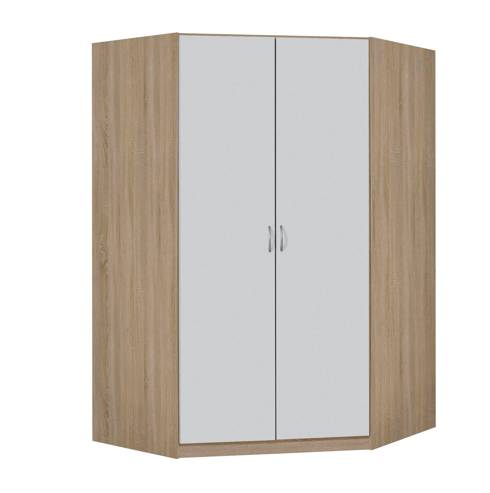 ECKSCHRANK 117/197/52,2 cm,  in Weiß, Sonoma Eiche  - Silberfarben/Weiß, KONVENTIONELL, Holzwerkstoff/Kunststoff (117/197/52,2cm) - Boxxx