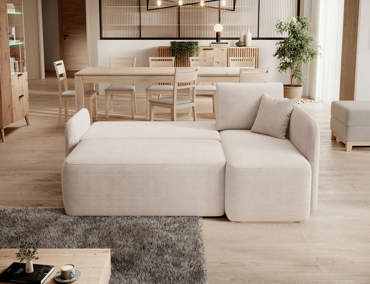 ECKSOFA HADSON Beige Cord Zierkissen, Rückenkissen, Bettkasten  - Beige/Schwarz, Design, Kunststoff/Textil (206/150cm) - MID.YOU