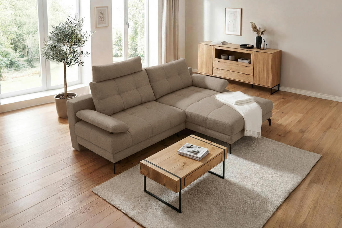 ECKSOFA Struktur Beige  - Beige/Schwarz, Modern, Textil/Metall (263/181cm) - Carryhome