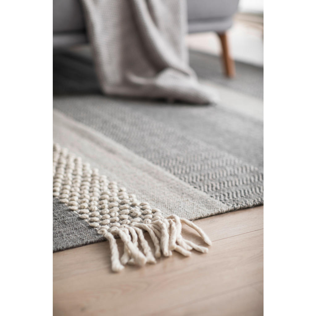 Thumbnail - Schöner Wohnen Handwebteppich Botana, Grau, Beige, Textil, rechteckig, 140x200 cm, für Fußbodenheizung geeignet, Teppich...