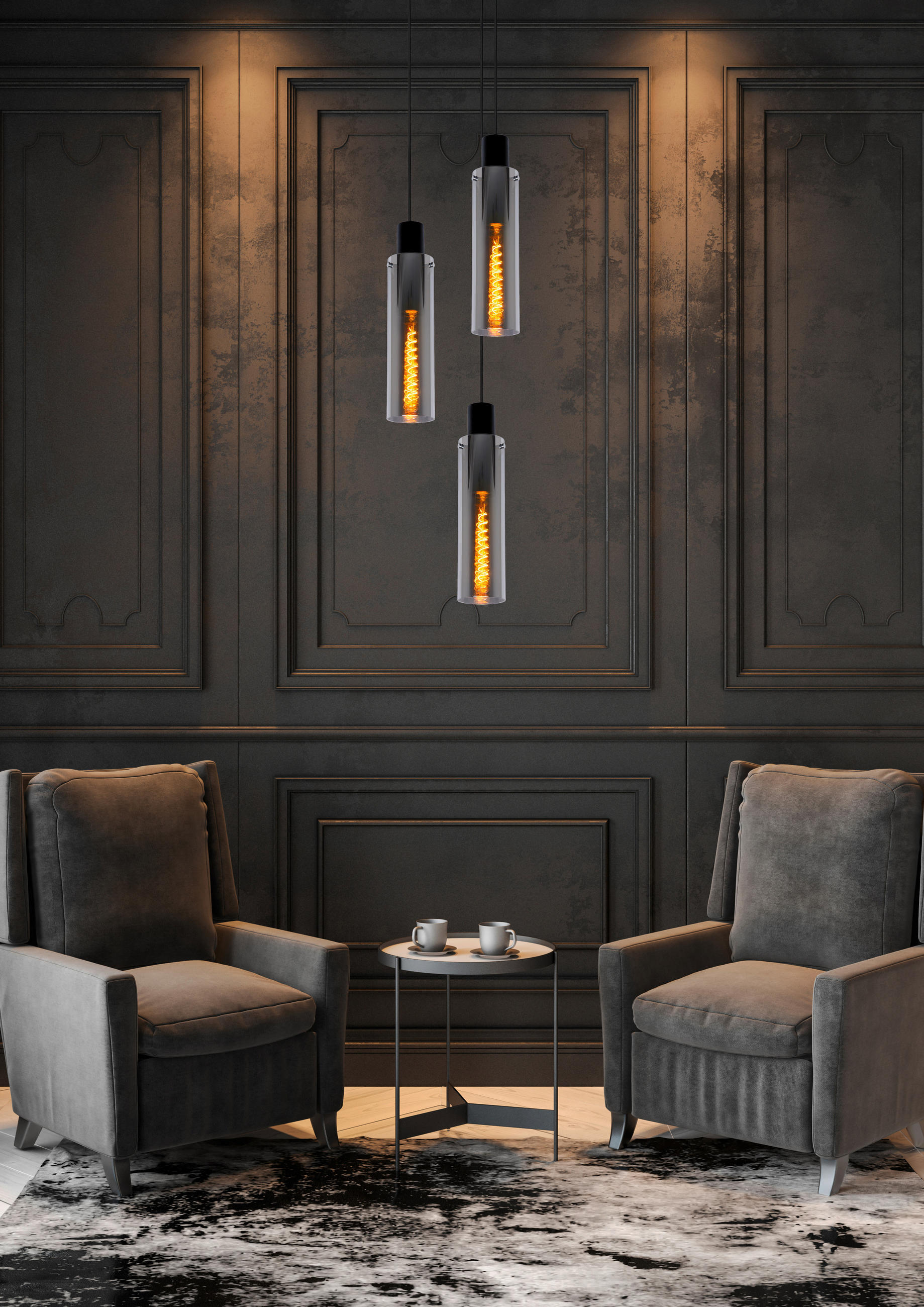 HÄNGELEUCHTE Orlando 32/32/172 cm   - Hellgrau, Design, Glas (32/32/172cm) - Lucide