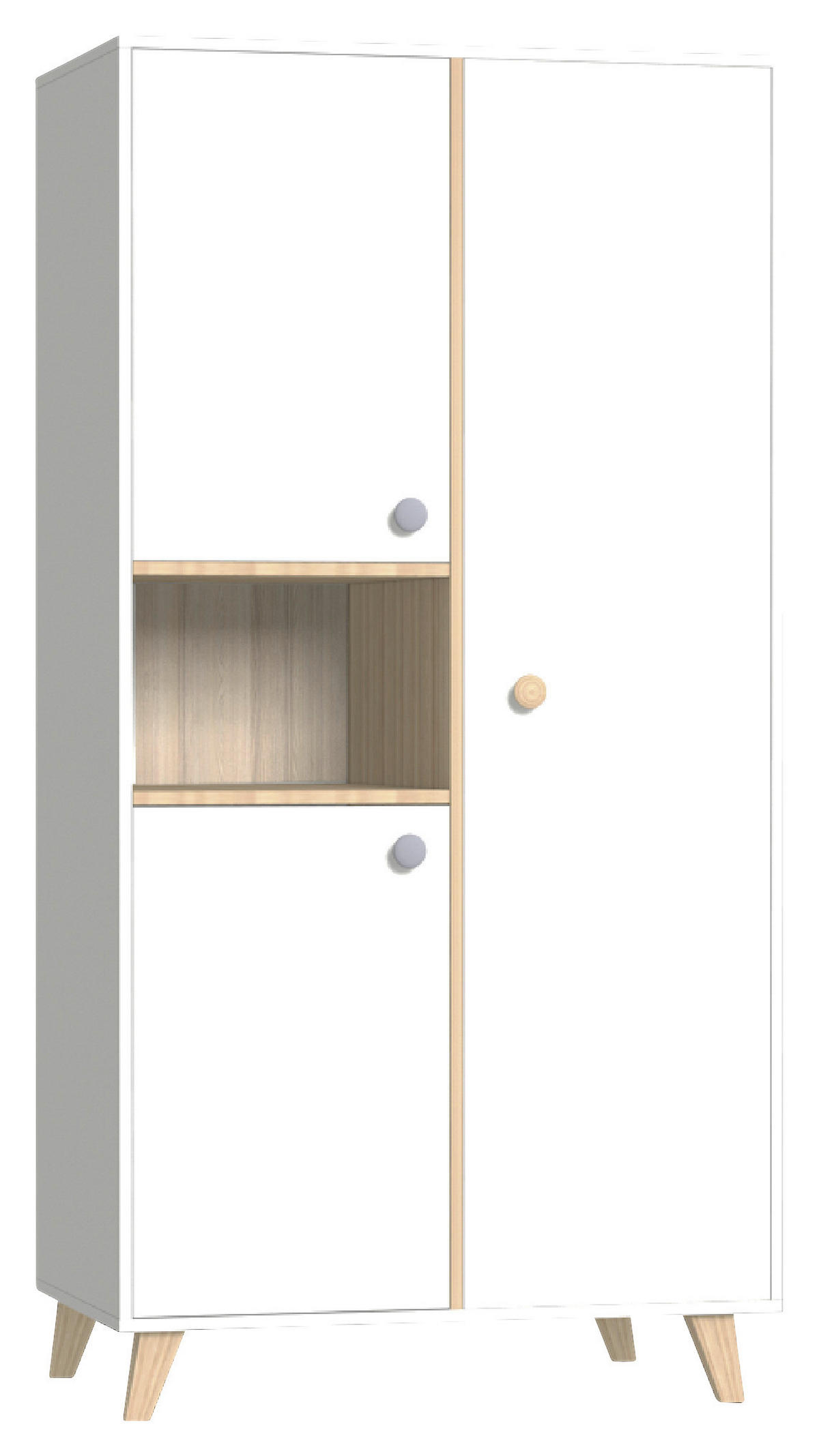 BABYKLEIDERSCHRANK Colette  - Weiß Hochglanz/Naturfarben, Basics, Holz/Holzwerkstoff (96/190/57cm)