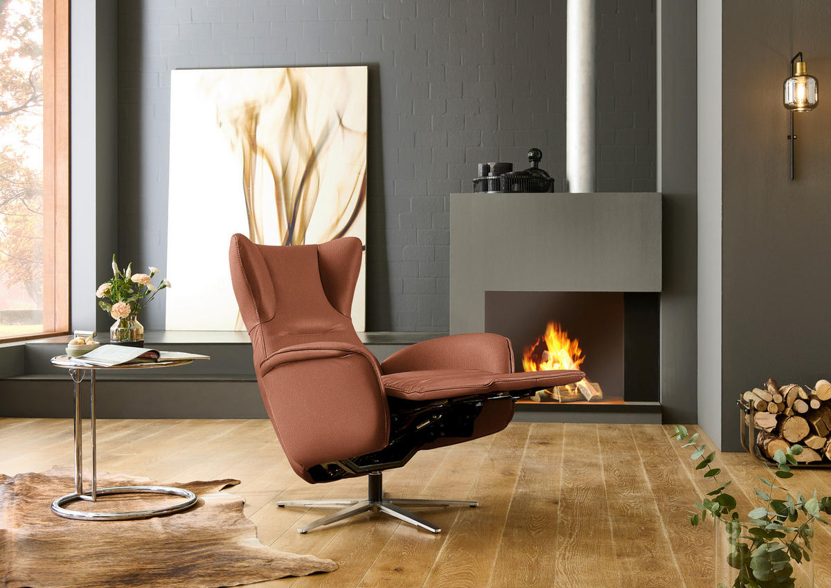 RELAXSESSEL Leder Cognac  - Cognac/Schwarz, Design, Leder/Metall (75/106/86cm) - Valdera