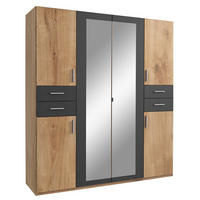 DREHTÜRENSCHRANK 180/208/58 cm 6-türig Eichefarben, Graphitfarben  - Eichefarben/Silberfarben, Basics, Holzwerkstoff (180/208/58cm) - MID.YOU