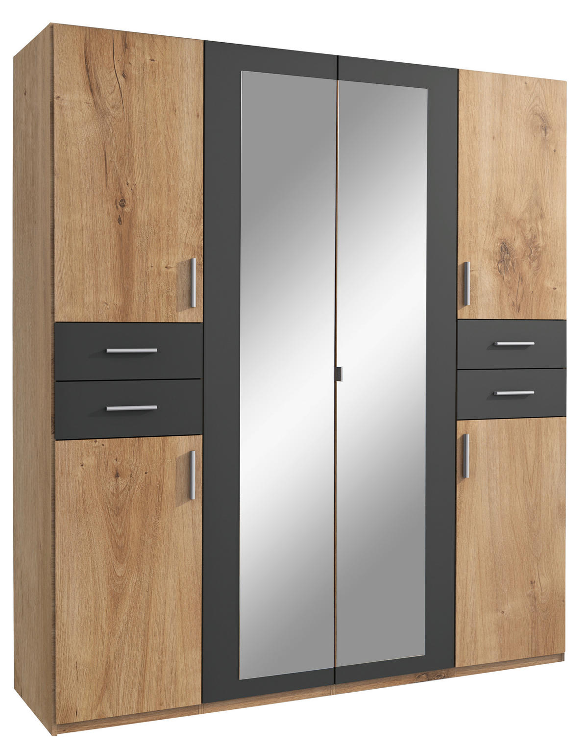DREHTÜRENSCHRANK 180/208/58 cm 6-türig Eichefarben, Graphitfarben  - Eichefarben/Silberfarben, Basics, Holzwerkstoff (180/208/58cm) - MID.YOU
