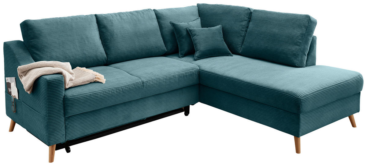ECKSOFA in Cord Petrol  - Petrol/Naturfarben, MODERN, Holz/Textil (230/200cm) - Livetastic