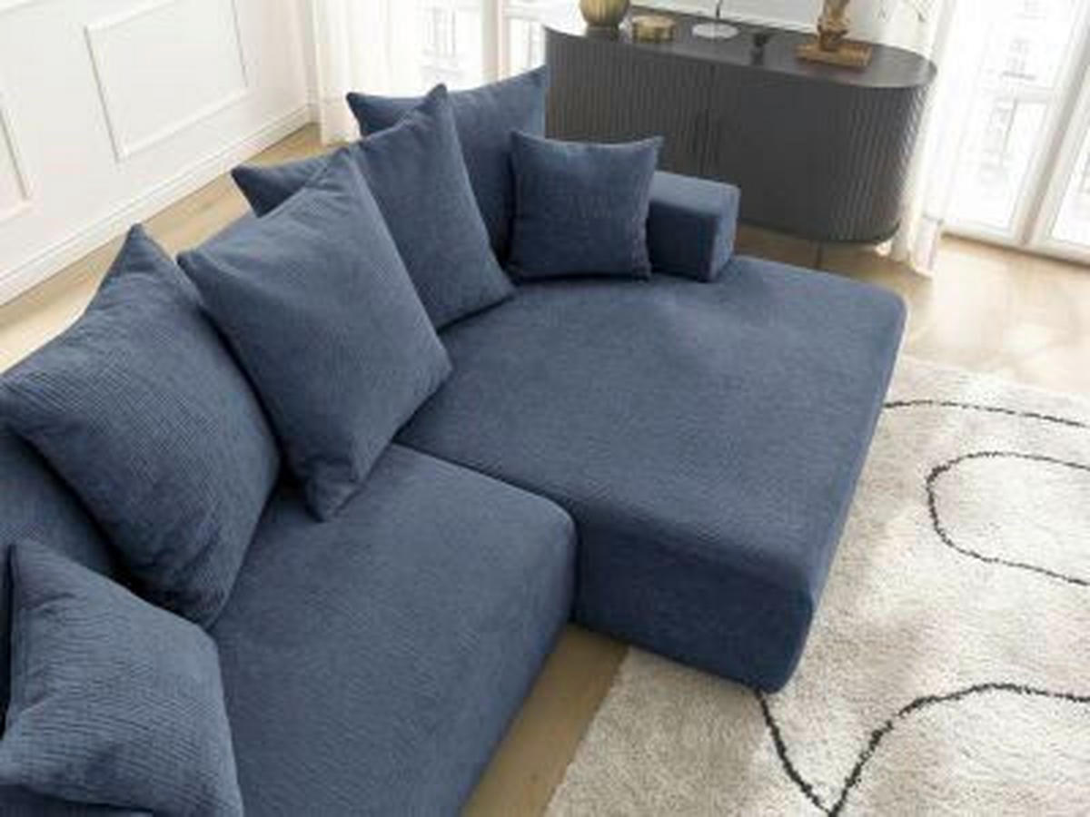 ECKSOFA Ottomane rechts  ATILLA Dunkelblau Struktur  - Schwarz/Dunkelblau, MODERN, Kunststoff/Textil (244/149cm)