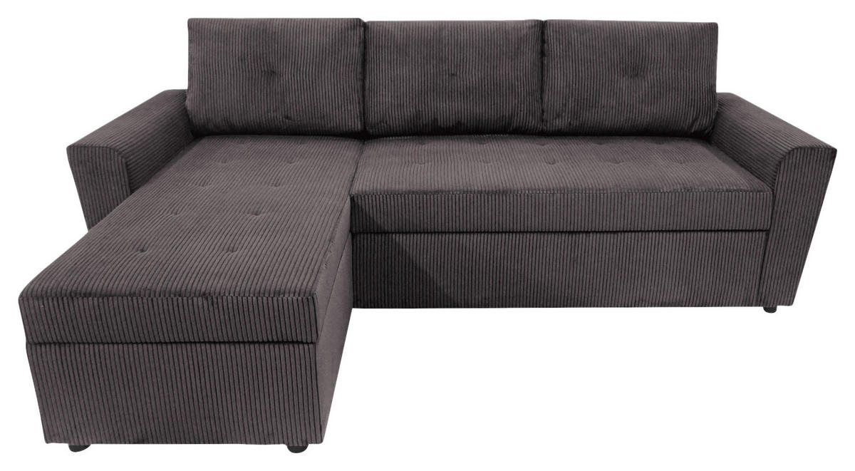 ECKSOFA TERMOLI in Cord Graubraun  155/231 cm  - Graubraun/Schwarz, Design, Kunststoff/Textil (155/231cm) - MID.YOU