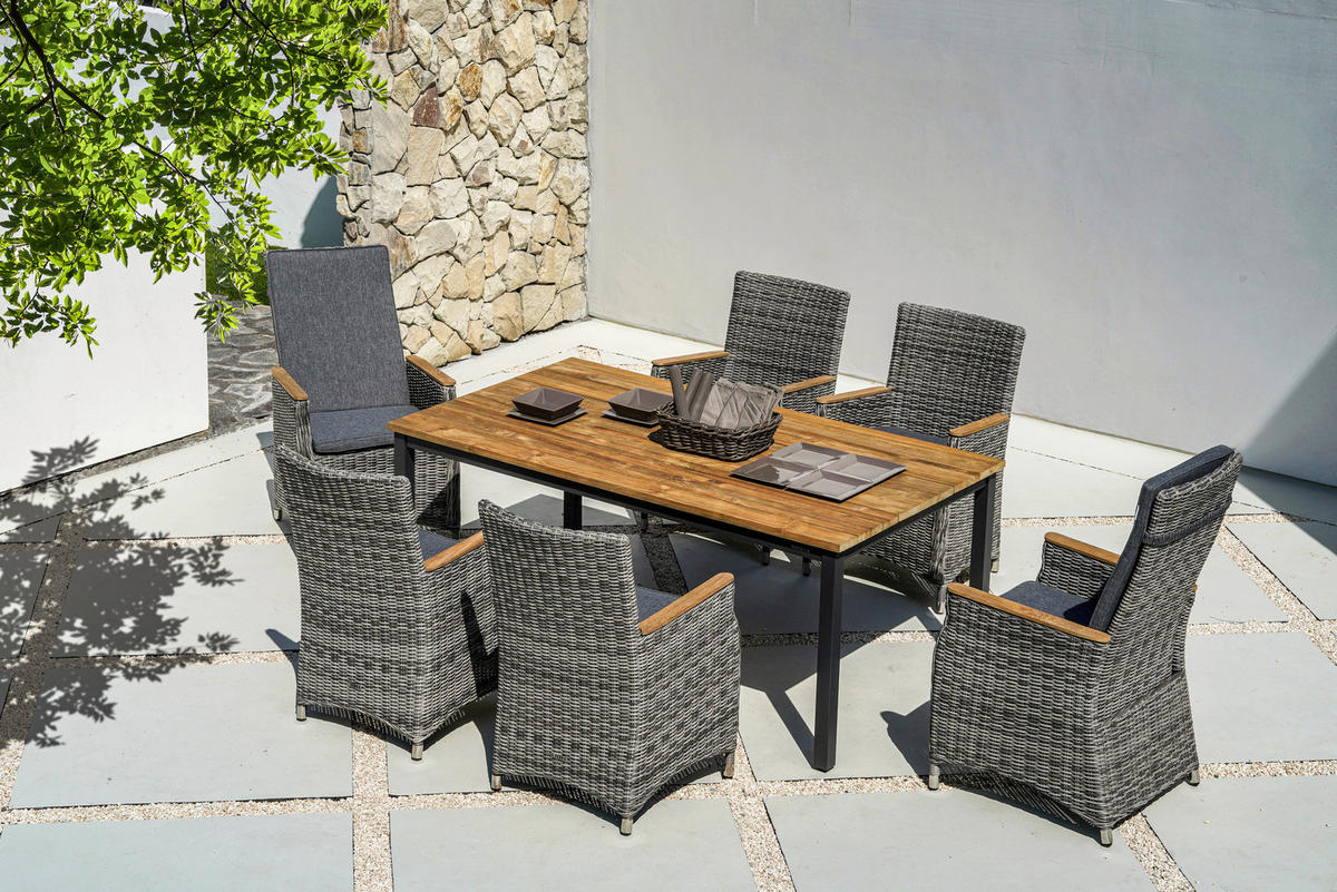 GARTENTISCH 180/100/75 cm  - Graphitfarben/Teakfarben, Design, Holz/Metall (180/100/75cm) - Zebra 