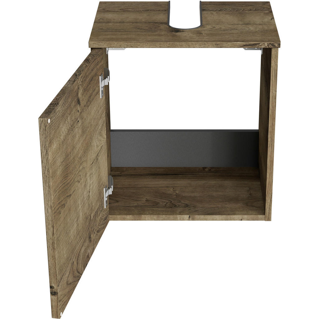 Thumbnail - Sadena Waschbeckenunterschrank M-Plan, Eiche dunkel, Metall, 45x49.8x33.3 cm, Goldenes M, Made in Germany, Zusatzausstat...