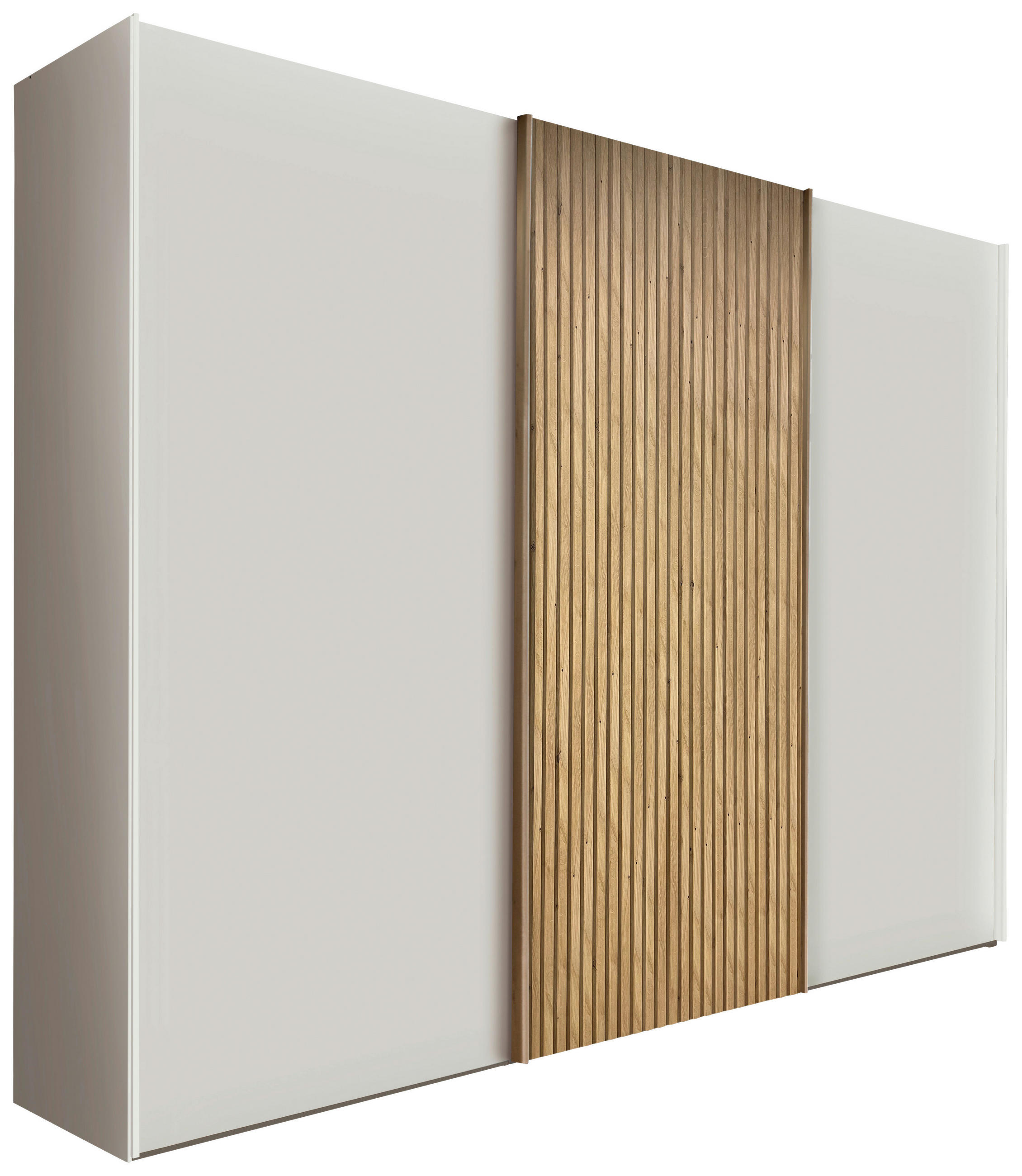 SCHWEBETÜRENSCHRANK 300/236/67 cm,  in Weiß, Eiche Bianco, 3  - Chromfarben/Eiche Bianco, Design, Holz/Holzwerkstoff (300/236/67cm) - Novel