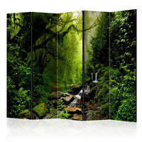 PARAVENT mit 5  Flügel - Dunkelgrün/Grün, Basics, Holz/Textil (225/172/3cm) - artgeist