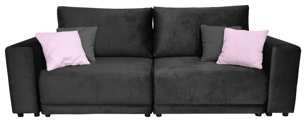 BIGSOFA in Velours Anthrazit  - Anthrazit/Schwarz, Design, Kunststoff/Textil (256/88/120cm) - home24