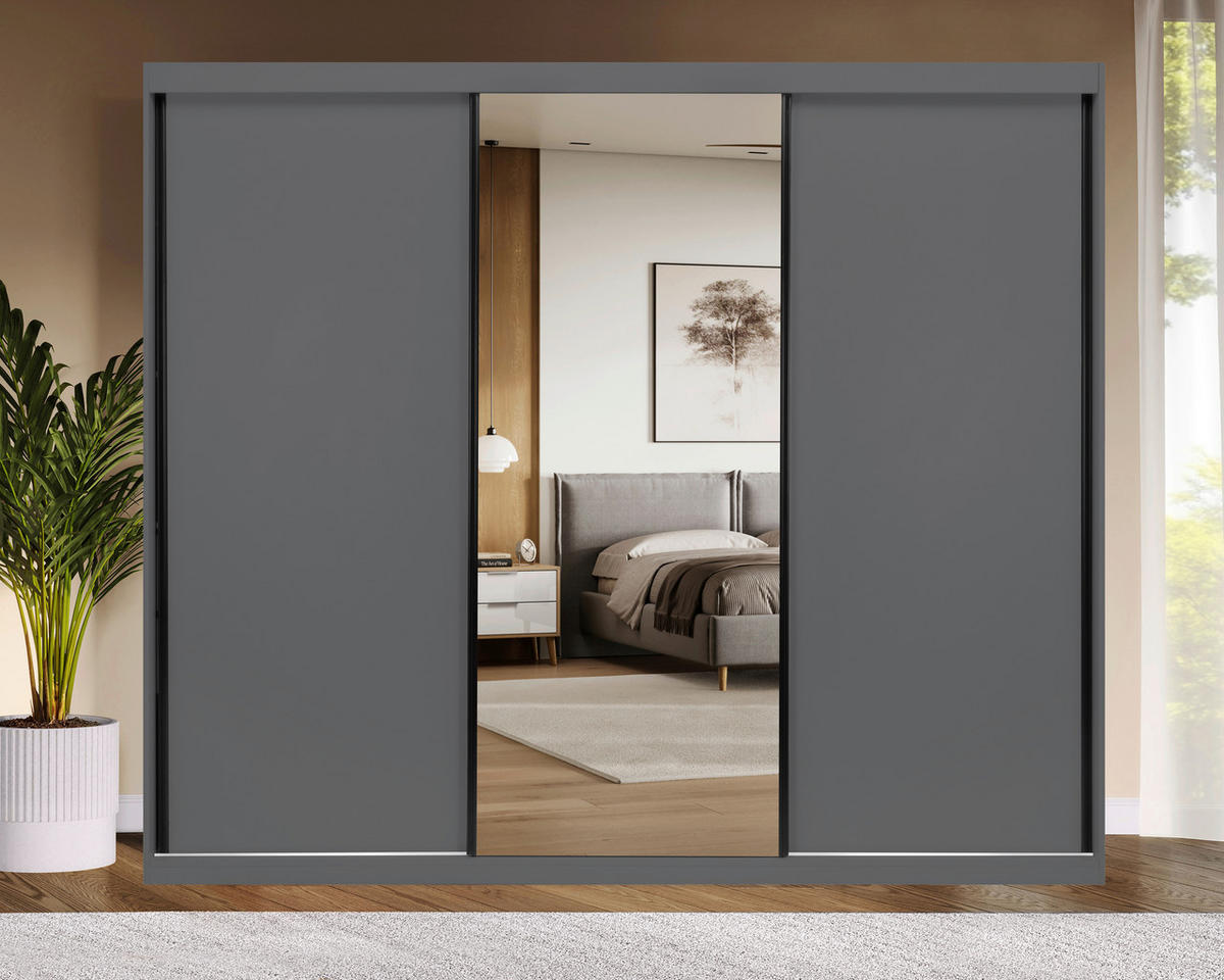 SCHIEBETÜRENSCHRANK 250/215/59,5 cm 3-türig Graphitfarben  - Graphitfarben/Schwarz, MODERN, Holzwerkstoff/Metall (250/215/59,5cm) - MID.YOU