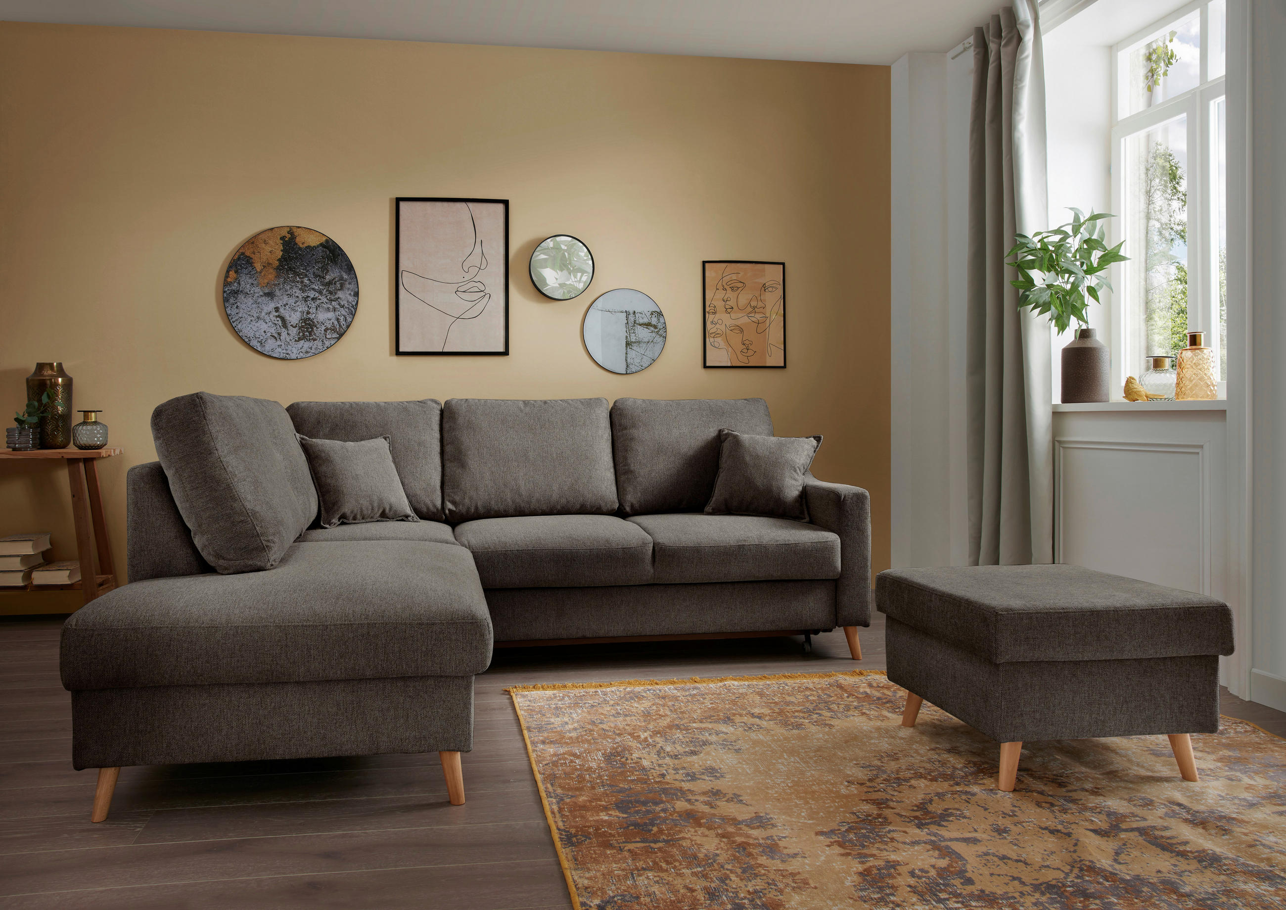 WOHNLANDSCHAFT Braun Struktur - Naturfarben/Braun, KONVENTIONELL, Holz/Textil (200/230cm) - P & B