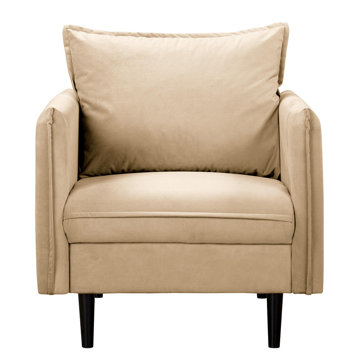 SESSEL in Samt Beige  - Beige/Schwarz, Design, Holz/Textil (74/86/100cm) - P & B