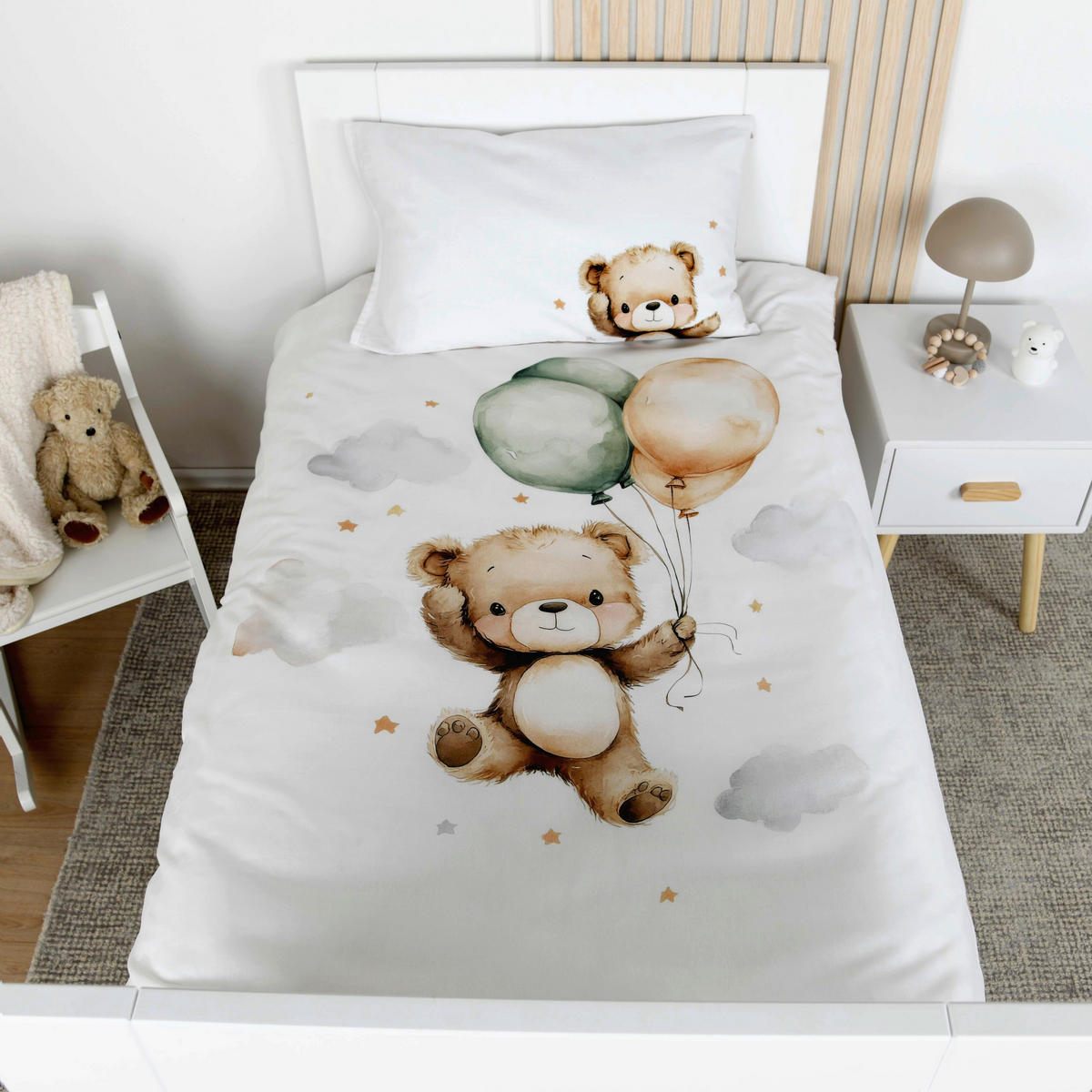 BABYBETTWÄSCHE Ballon Teddy Renforcé 100/135 cm  - Weiß/Hellblau, Textil (100/135cm) - baby best