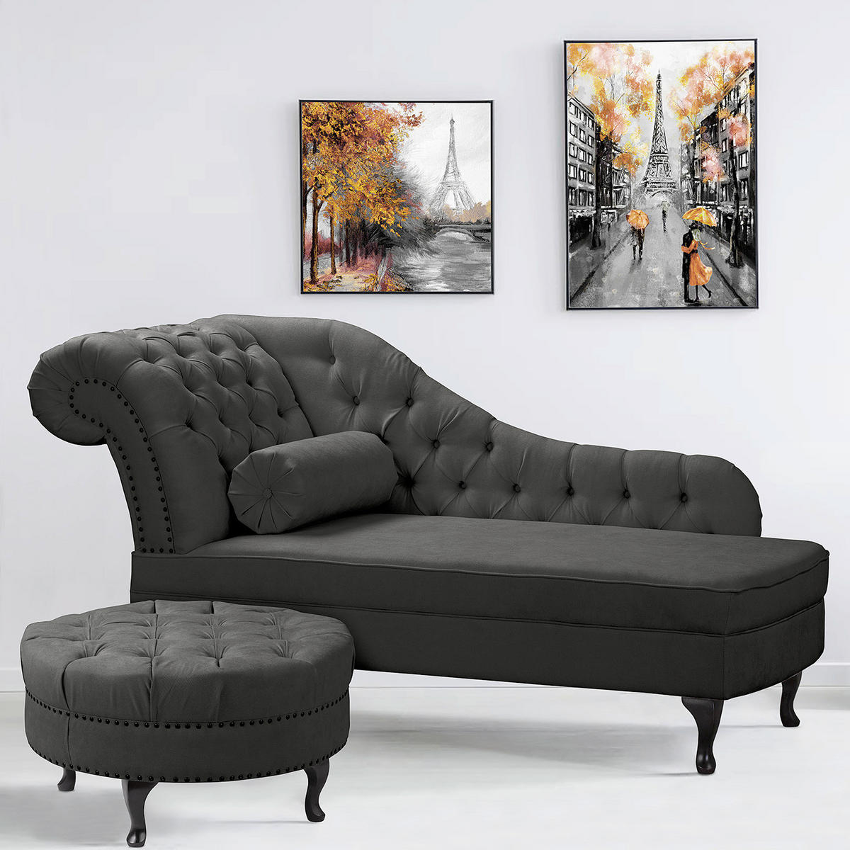 HOCKER Textil Dunkelgrau  - Dunkelgrau/Braun, Design, Holz/Textil (80/45/80cm) - Livetastic