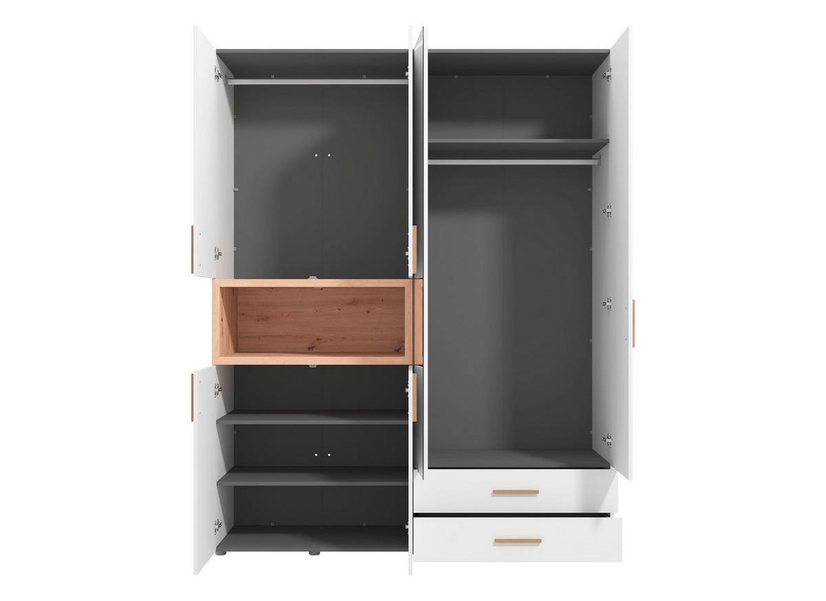 KLEIDERSCHRANK 179/226,5/56,5 cm,  in Weiß, Eiche Artisan, 6-türig  - Beigebraun/Weiß, MODERN, Glas/Holzwerkstoff (179/226,5/56,5cm) - MID.YOU