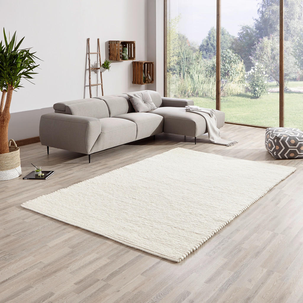 Thumbnail - Linea Natura Handwebteppich, Weiß, Textil, Uni, rechteckig, 170x230 cm, beidseitig verwendbar, für Fußbodenheizung geeig...