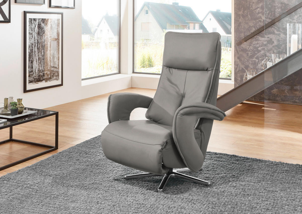 RELAXSESSEL in Leder Silberfarben  - Chromfarben/Silberfarben, Design, Leder/Metall (77/110/87cm) - Valdera
