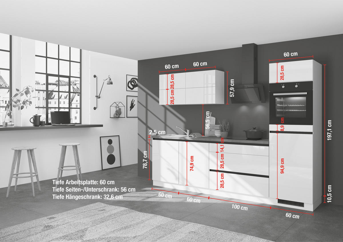 KÜCHENLEERBLOCK 280 cm   in Grau, Dunkelgrau  - Dunkelgrau/Hellgrau, Design, Holzwerkstoff (280cm) - Impuls