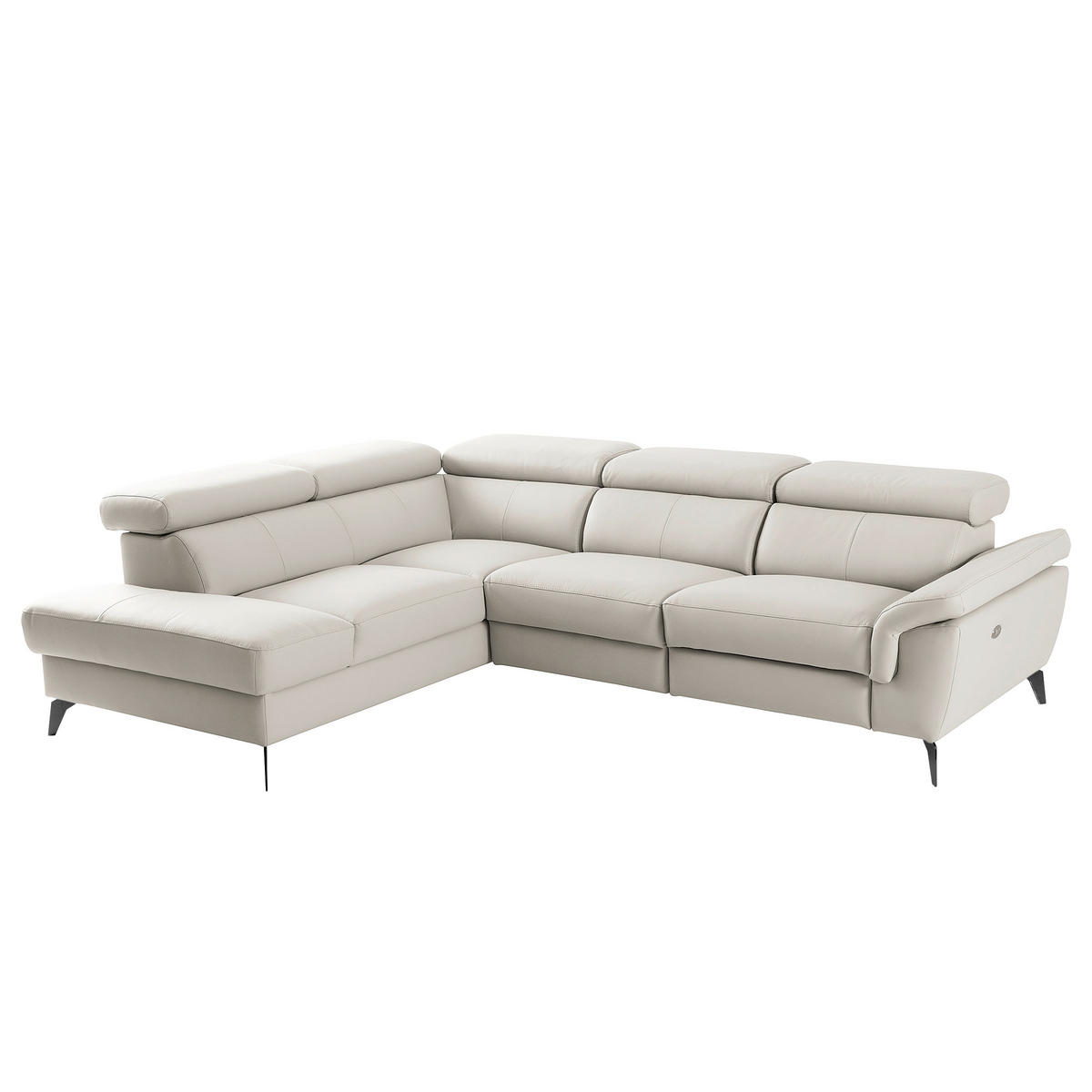 ECKSOFA SONO in Lederlook Echtleder Platinfarben Armteilverstellung, Kopfteilverstellung  210/265 cm  - Platinfarben/Schwarz, Design, Leder/Textil (210/265cm) - Livetastic