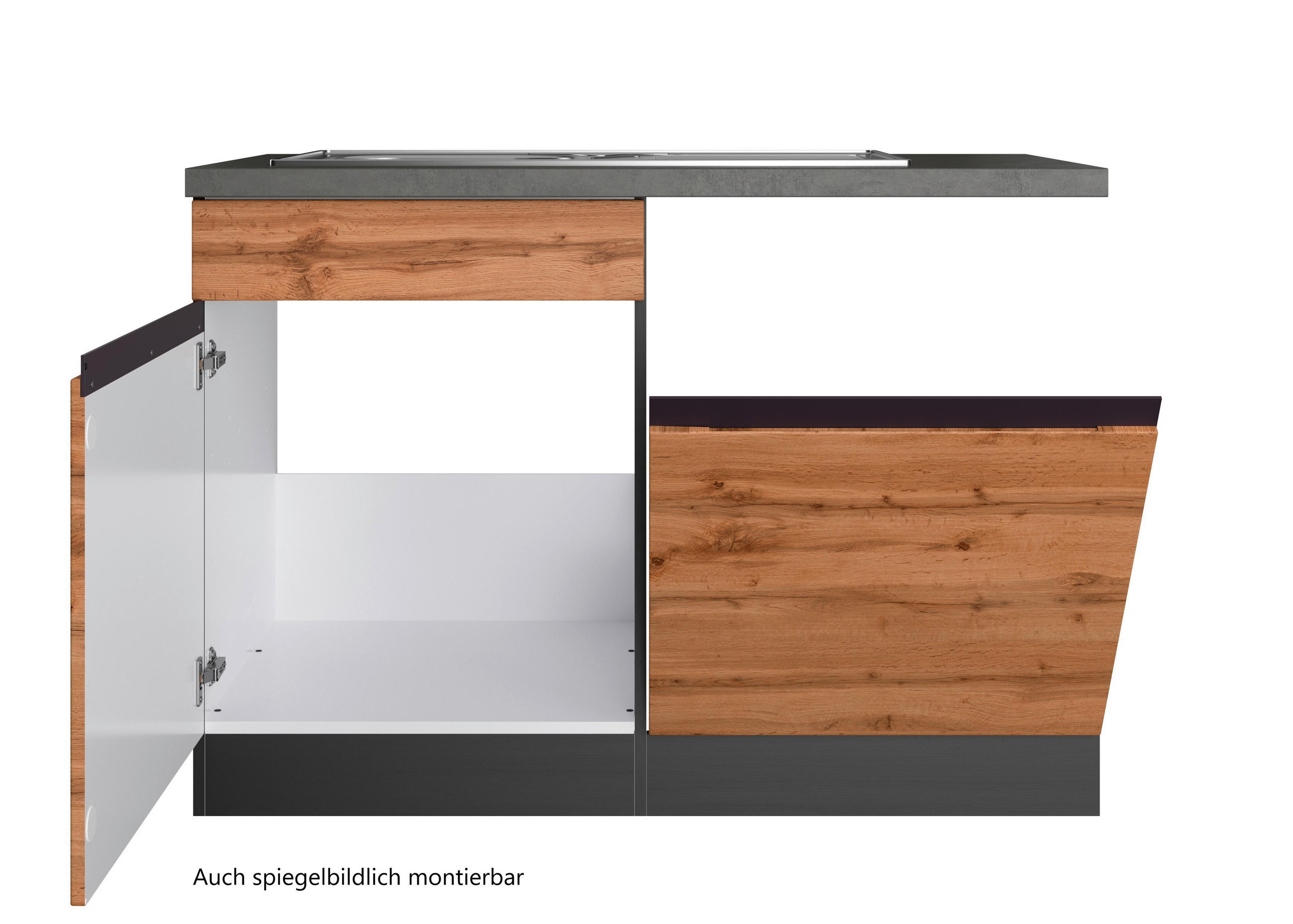 SPÜLENUNTERSCHRANK 120/86/60 cm  in Graphitfarben, Eiche Wotan  - Eiche Wotan/Graphitfarben, Design, Holzwerkstoff (120/86/60cm) - Held