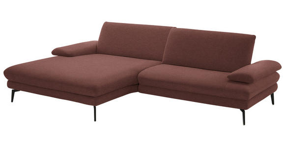 ECKSOFA  in Chenille, Flachgewebe Weinrot Rücken echt  180/284 cm  - Weinrot/Schwarz, Design, Textil/Metall (180/284cm) - Dieter Knoll