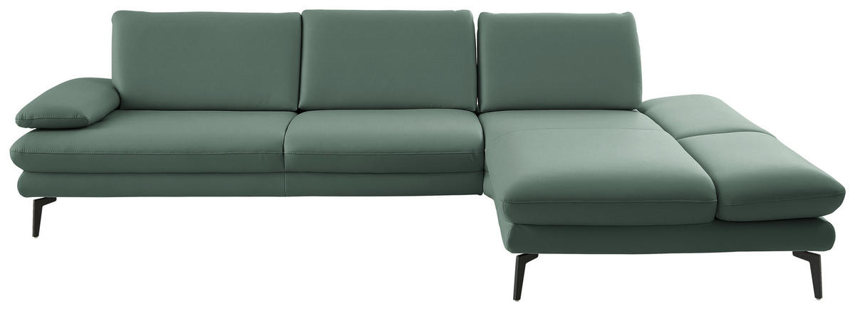 ECKSOFA in Echtleder Opal  - Opal/Schwarz, Design, Leder/Metall (308/195cm) - Dieter Knoll