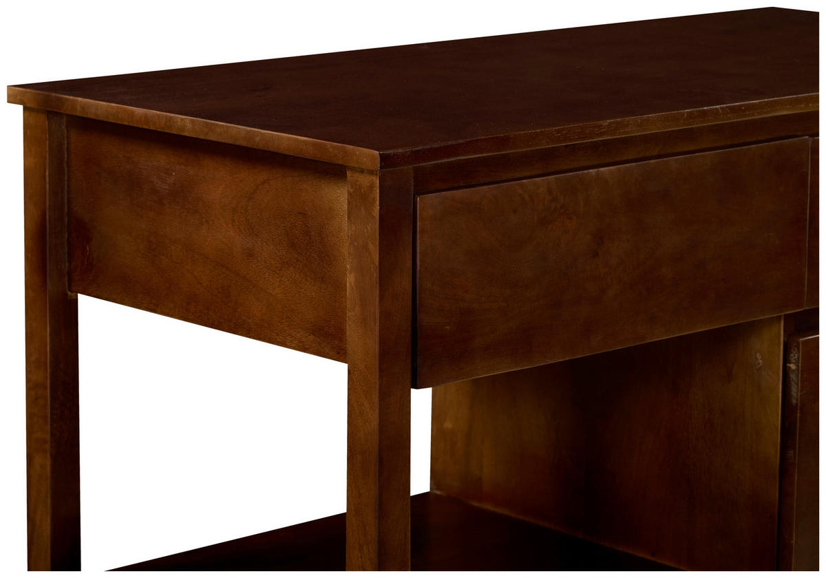 SERVIERWAGEN Mangoholz vollmassiv Walnussfarben  - Walnussfarben, Natur, Holz/Kunststoff (100/90/48cm) - Livetastic