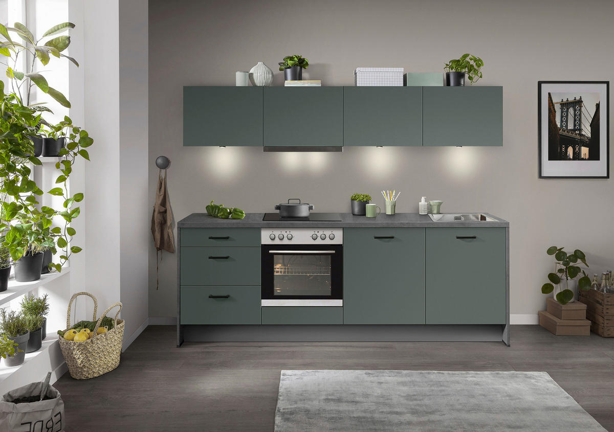 KÜCHENBLOCK 245 cm   Graphitfarben, Dunkelgrün  - Schieferfarben/Dunkelgrün, Basics, Holzwerkstoff/Metall (245cm) - Impuls