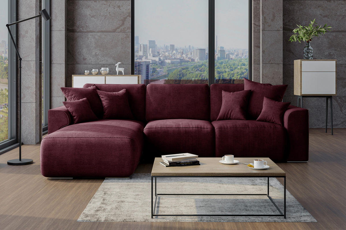 ECKSOFA in Samt Bordeaux  195/293 cm  - Chromfarben/Bordeaux, KONVENTIONELL, Kunststoff/Textil (195/293cm) - Carryhome