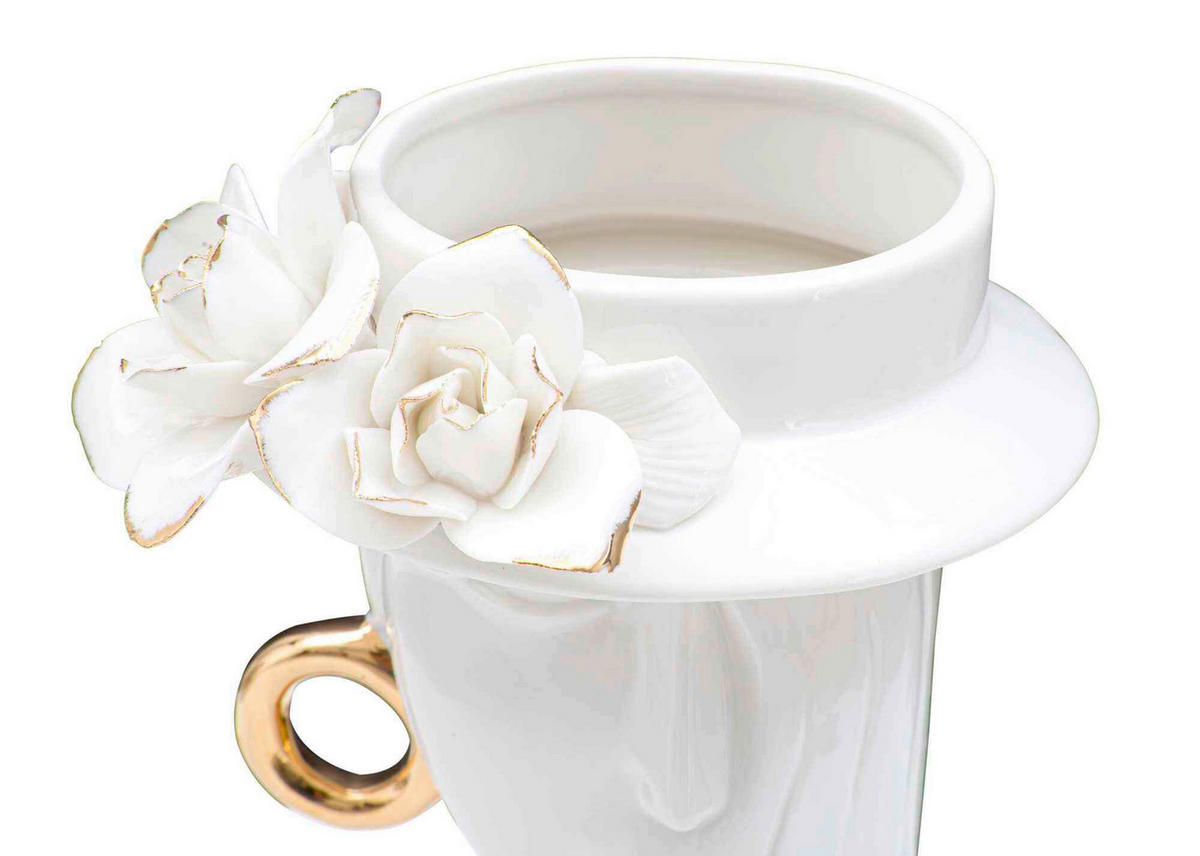 VASE  - Goldfarben/Weiß, Basics, Keramik (15/23.5/13.3cm)