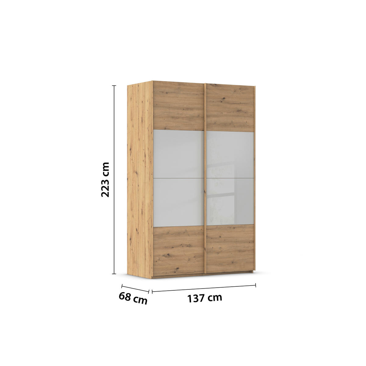 SCHWEBETÜRENSCHRANK 137/223/68 cm 2-türig Eiche Artisan, Seidengrau  - Eichefarben/Seidengrau, Design, Glas/Holzwerkstoff (137/223/68cm) - Xora