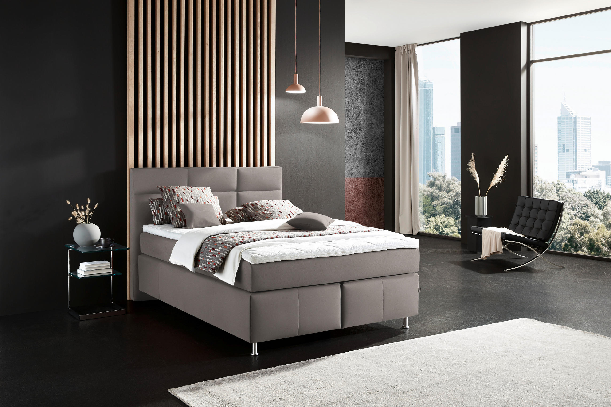 BOXSPRINGBETT 140/200 cm  in Schlammfarben  - Schlammfarben/Alufarben, Konventionell, Textil/Metall (140/200cm) - Dieter Knoll