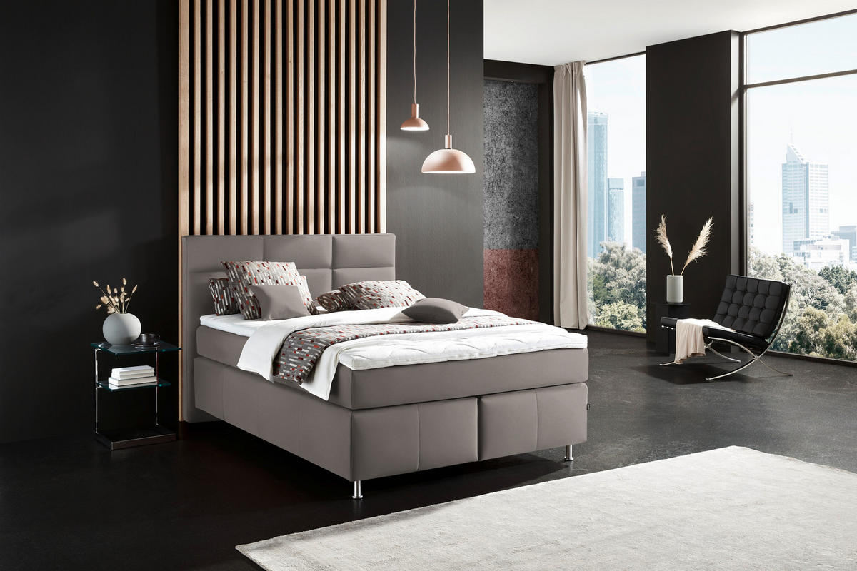 BOXSPRINGBETT 140/200 cm  in Schlammfarben  - Schlammfarben/Alufarben, Konventionell, Textil/Metall (140/200cm) - Dieter Knoll