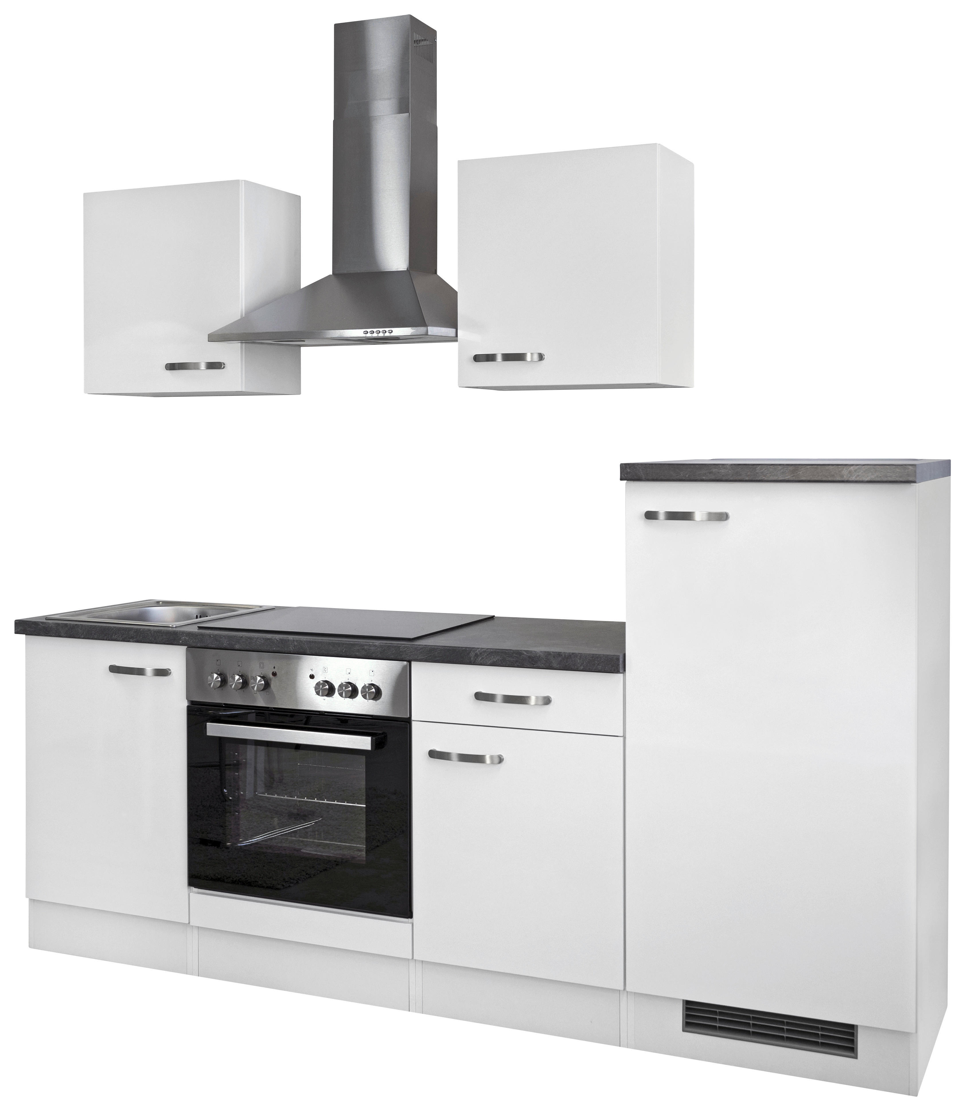 Küchenblock ALBA  220 cm  Weiß, Schieferfarben E-Geräte, Spüle  - Schieferfarben/Weiß, MODERN (220cm) - MID.YOU