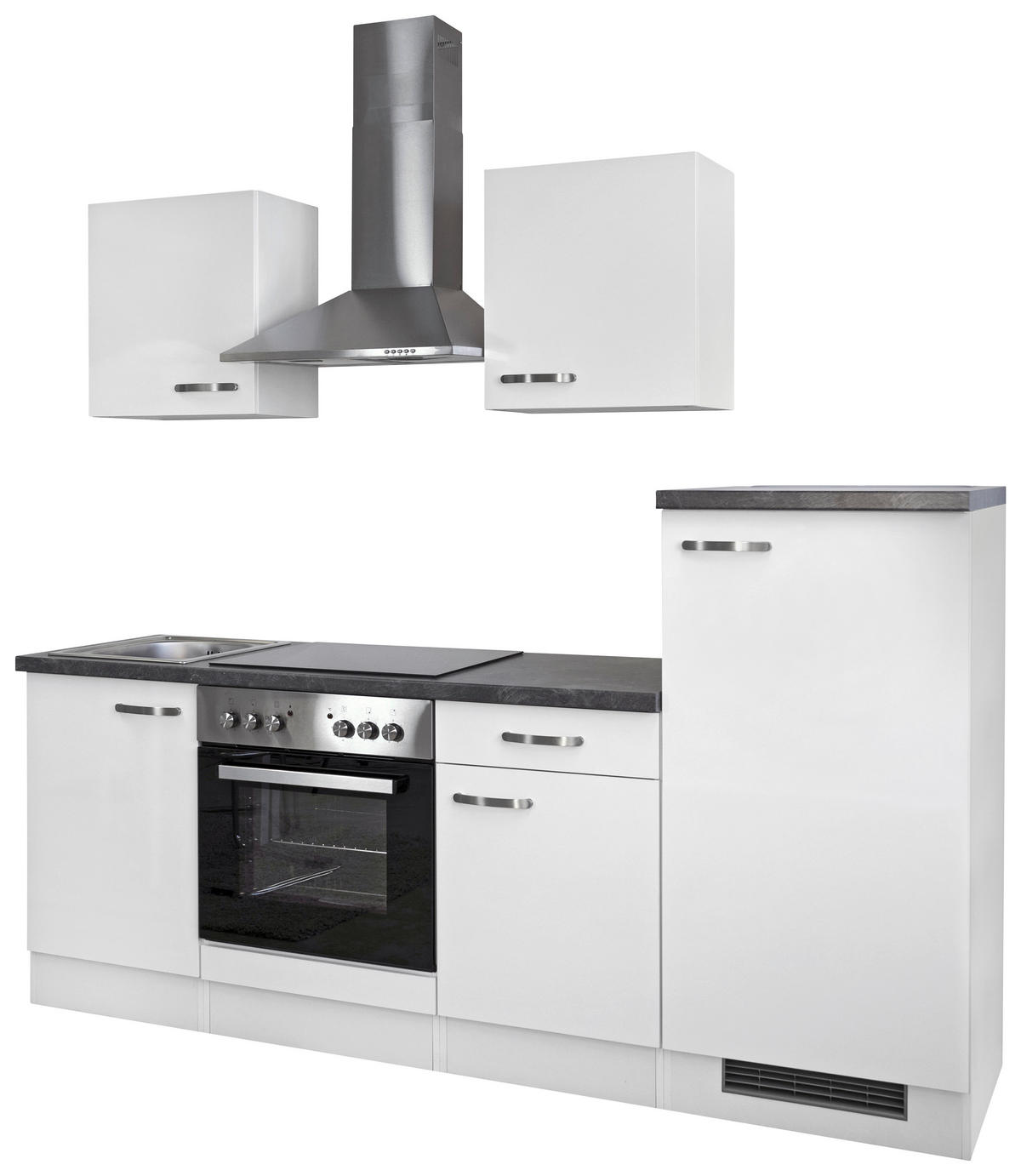KÜCHENBLOCK   in Weiß, Weiß Hochglanz  - Schieferfarben/Edelstahlfarben, MODERN, Holzwerkstoff/Metall (220/200/60cm) - FlexWell